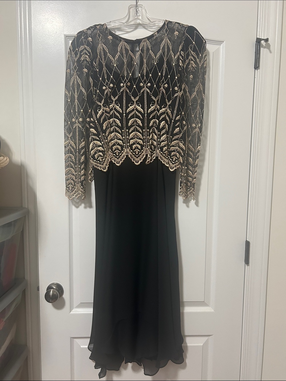Black Cocktail Dress with Gold Beaded Overlay